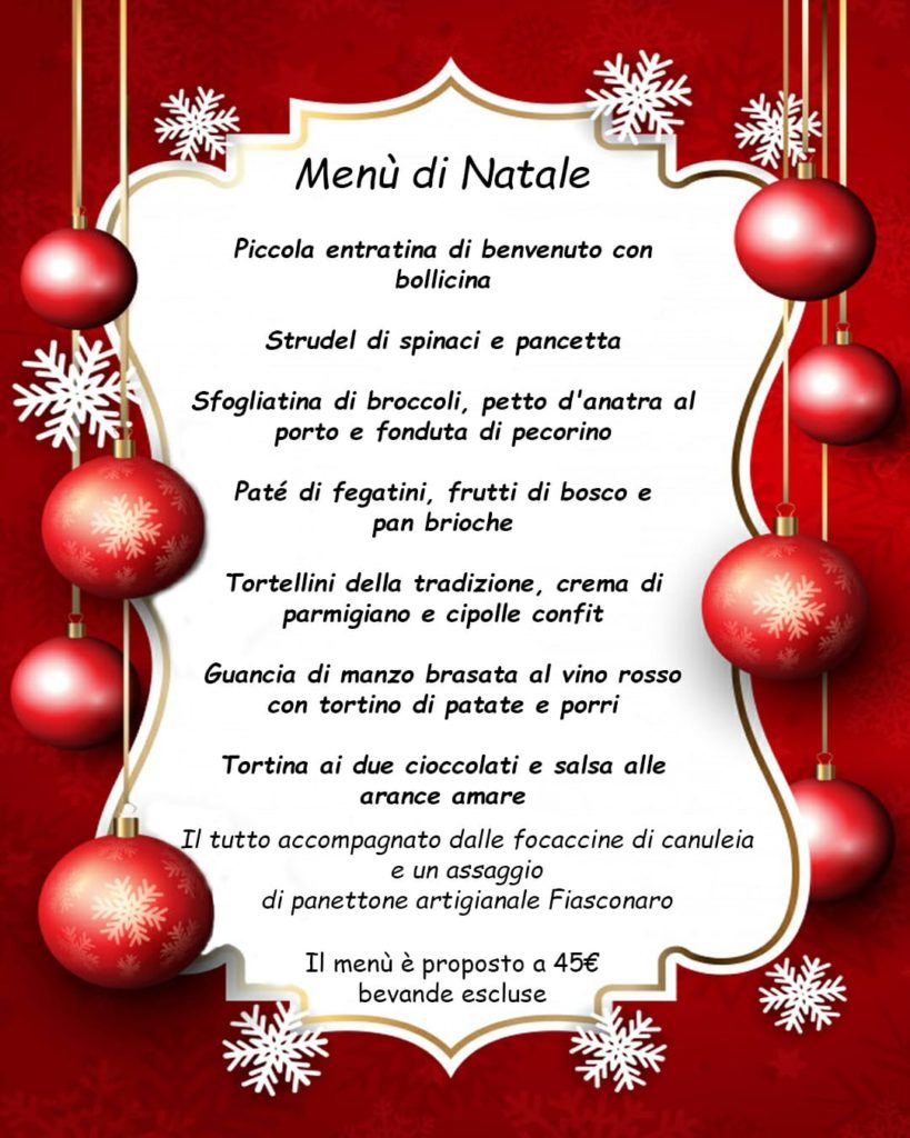 menù di natale canuleia trattoria